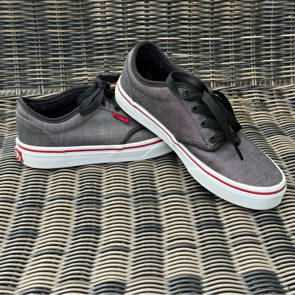 Vans youth size 4 gray red black canvas unisex sneakers skater low top classic
